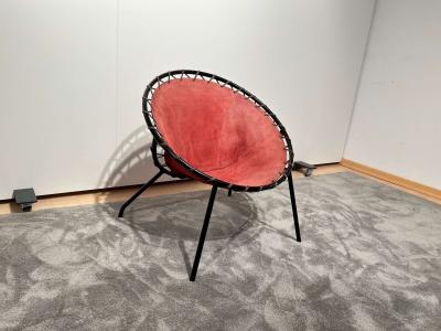 Balloon lounge chair by Hans Olsen Red Suede Metal Denmark circa 1960