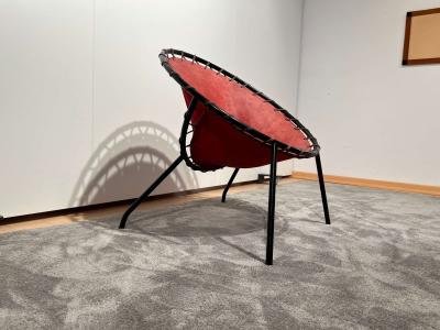 Balloon lounge chair by Hans Olsen Red Suede Metal Denmark circa 1960