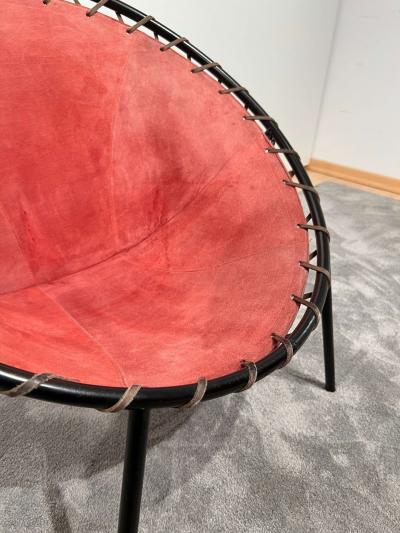 Balloon lounge chair by Hans Olsen Red Suede Metal Denmark circa 1960