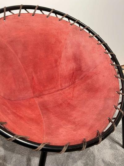 Balloon lounge chair by Hans Olsen Red Suede Metal Denmark circa 1960