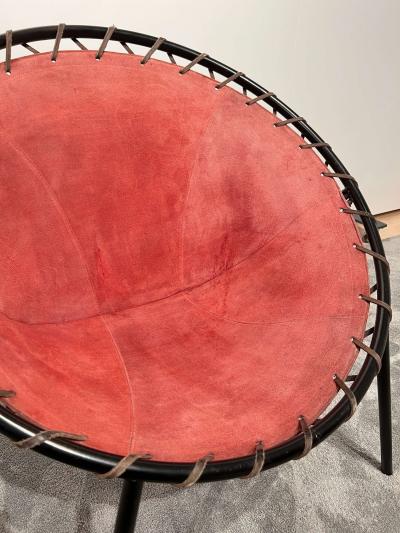 Balloon lounge chair by Hans Olsen Red Suede Metal Denmark circa 1960