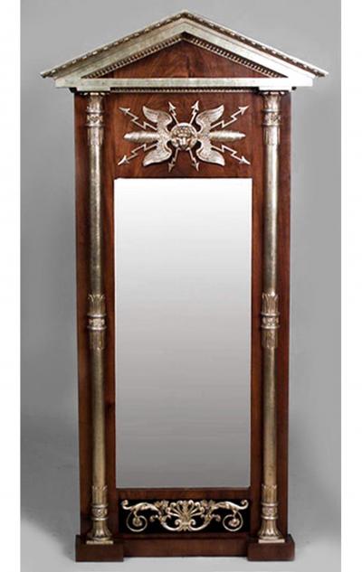 Baltic Neoclassic Mahogany Pier Mirror with Pediment