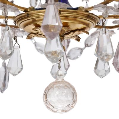Baltic Neoclassical ormolu blue and amethyst glass 16 light chandelier