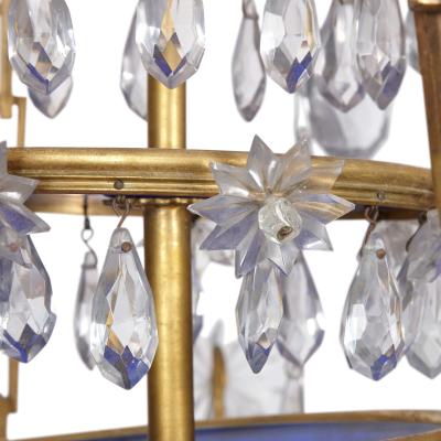 Baltic Neoclassical ormolu blue and amethyst glass 16 light chandelier