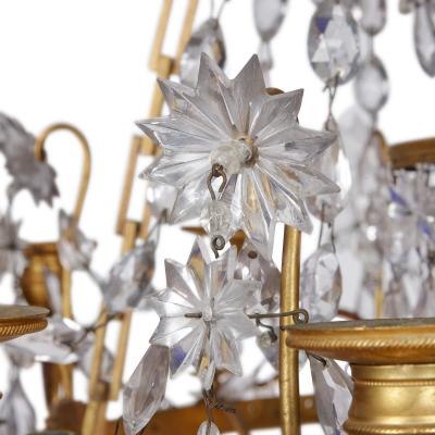 Baltic Neoclassical ormolu blue and amethyst glass 16 light chandelier