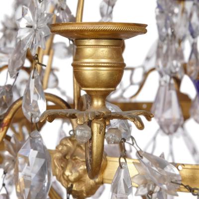 Baltic Neoclassical ormolu blue and amethyst glass 16 light chandelier