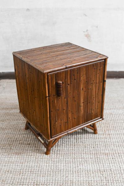Bamboo Bedside Table with Door and Leather Bindings
