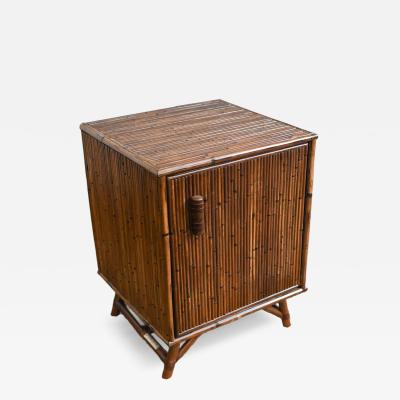 Bamboo Bedside Table with Door and Leather Bindings