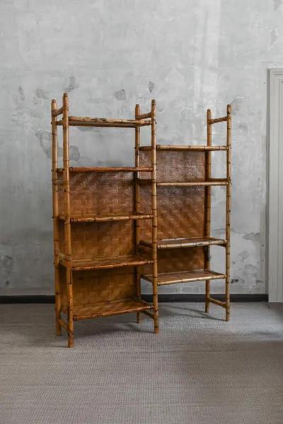 Bamboo Bookshelf With Pressed Bamboo Panels 1970