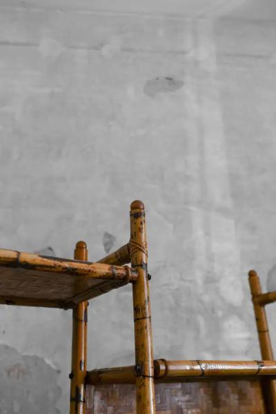 Bamboo Bookshelf With Pressed Bamboo Panels 1970