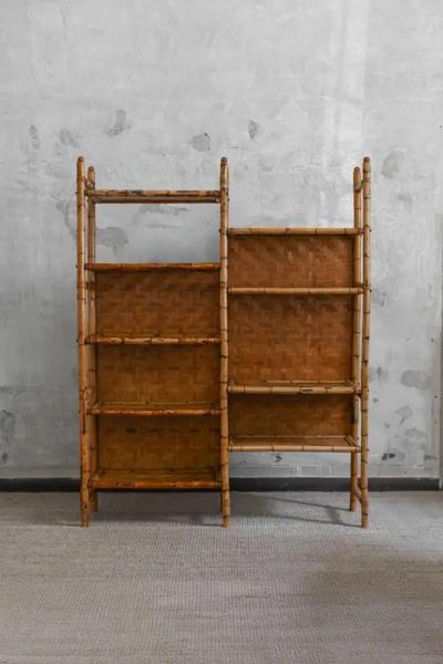 Bamboo Bookshelf With Pressed Bamboo Panels 1970