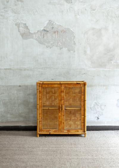 Bamboo Pressed Bamboo and Glass Display Cabinet 1970s