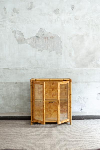 Bamboo Pressed Bamboo and Glass Display Cabinet 1970s