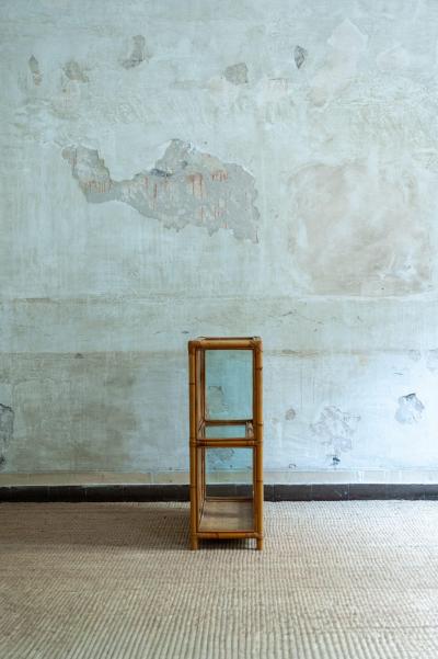 Bamboo Pressed Bamboo and Glass Display Cabinet 1970s