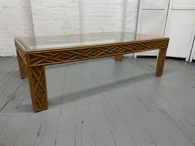 Bamboo Rattan Coffee Glass Table