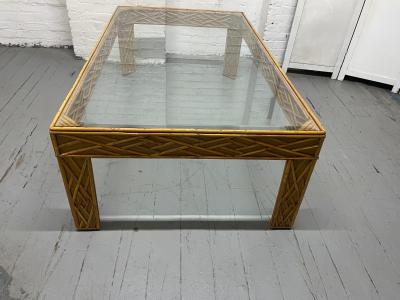 Bamboo Rattan Coffee Glass Table