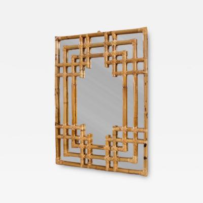 Bamboo Wall Mirror With Geometric Frame Molto Editions 1970s Style
