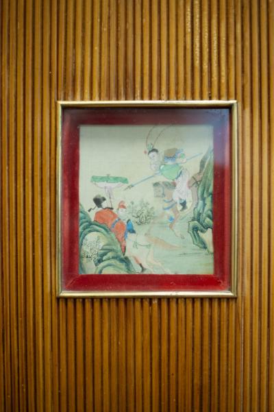 Bamboo Wardrobe Cabinet With Oriental Illustrations Italy Circa 1950