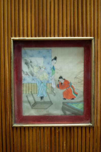 Bamboo Wardrobe Cabinet With Oriental Illustrations Italy Circa 1950