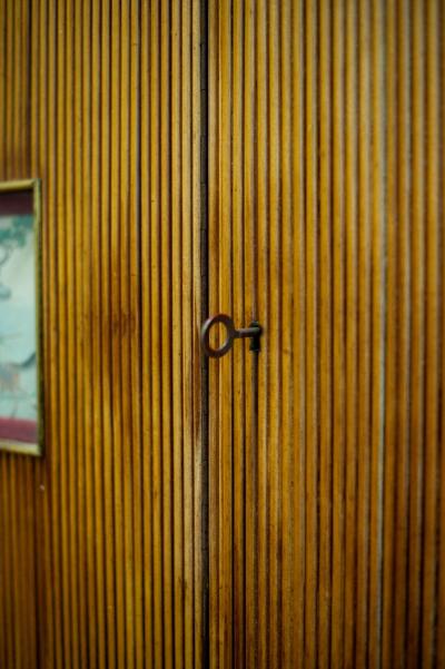 Bamboo Wardrobe Cabinet With Oriental Illustrations Italy Circa 1950