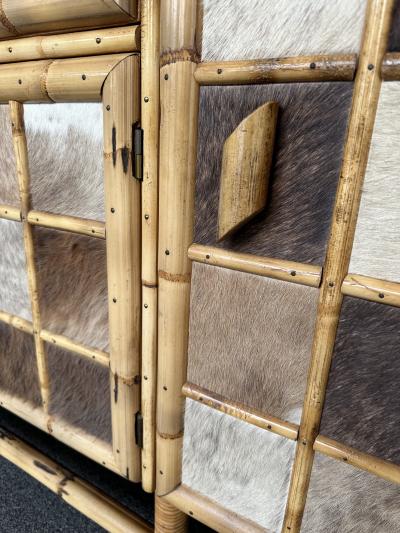 Bamboo Wood and Cow Leather Buffet Dry Bar Italy 1970s