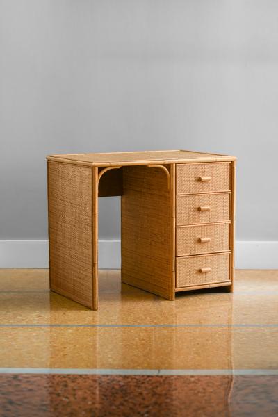 Bamboo Writing Desk with Drawers 1980s