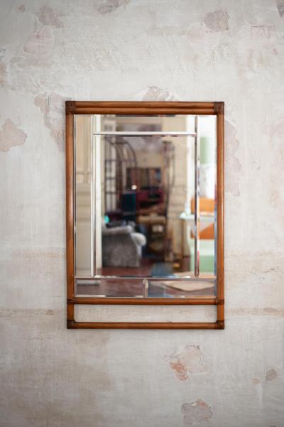 Bamboo and Beveled Glass Mirror 1970s