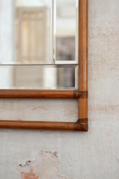 Bamboo and Beveled Glass Mirror 1970s