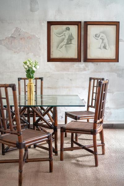Bamboo and Glass Dining Set 1970s