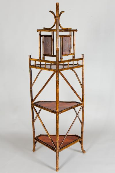 Bamboo and Parquetry Four Tier Corner Shelf