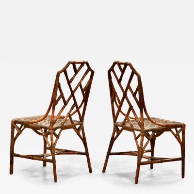 Bamboo and Rattan Chinese Chippendale Side Chairs c 1930 1940