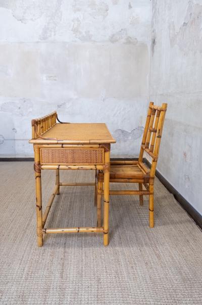 Bamboo and Rattan Desk with Matching Chair 1970s
