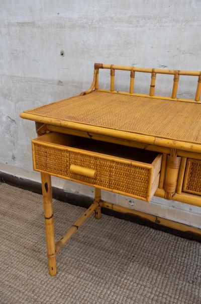 Bamboo and Rattan Desk with Matching Chair 1970s