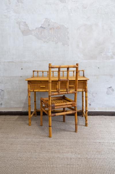 Bamboo and Rattan Desk with Matching Chair 1970s