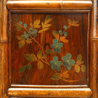 Bamboo and Rosewood Lacquered Panel Etagere