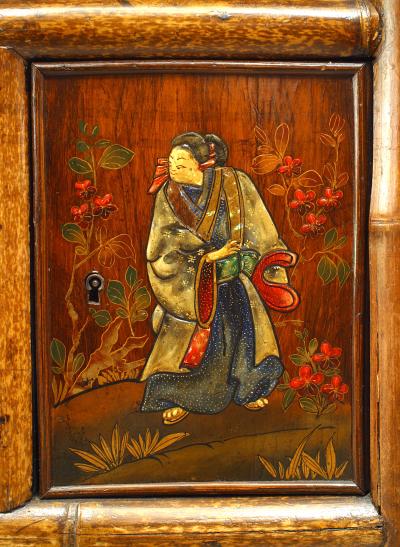 Bamboo and Rosewood Lacquered Panel Etagere