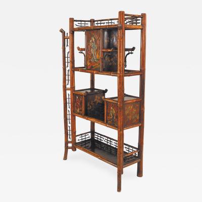 Bamboo and Rosewood Lacquered Panel Etagere