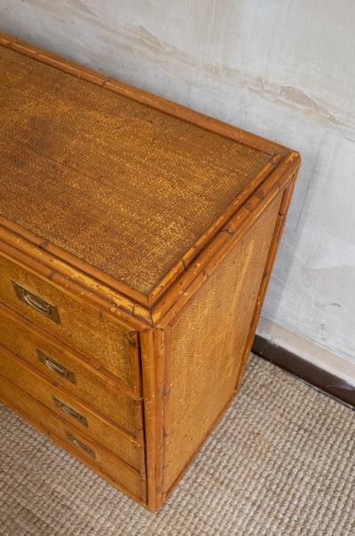 Bamboo and Rush Fabric Chest of Drawers 1970s