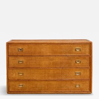 Bamboo and Rush Fabric Chest of Drawers 1970s