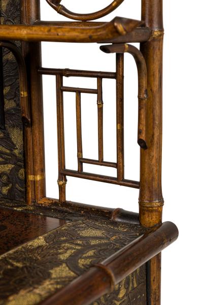 Bamboo and black lacquer etagere cabinet with rectangular mirror