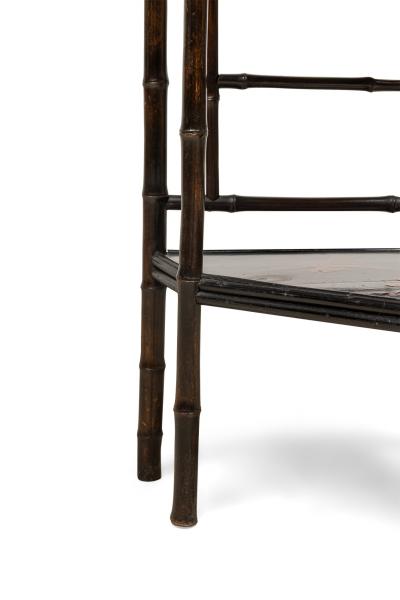 Bamboo and black lacquered decorated corner cabinet with door
