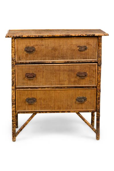 Bamboo and woven rattan veneer 3 drawer chest of drawers