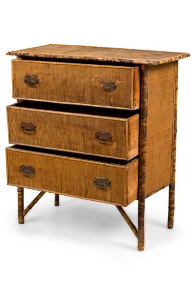 Bamboo and woven rattan veneer 3 drawer chest of drawers