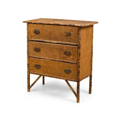 Bamboo and woven rattan veneer 3 drawer chest of drawers