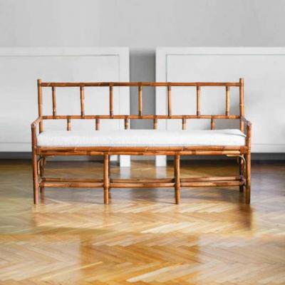 Bamboo bench with leather bindings complete with cushion in Dedar fabric