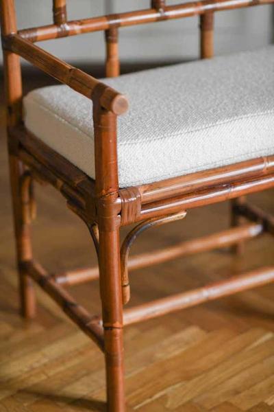 Bamboo bench with leather bindings complete with cushion in Dedar fabric