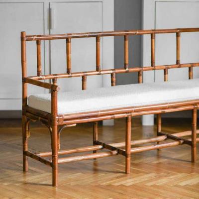 Bamboo bench with leather bindings complete with cushion in Dedar fabric