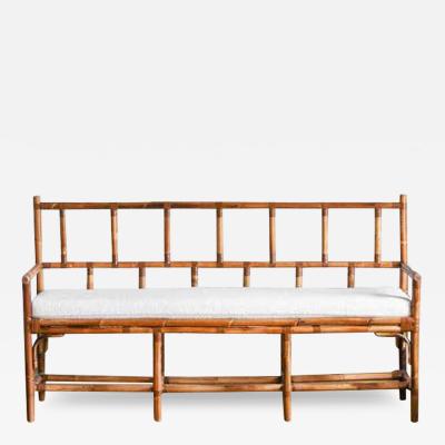 Bamboo bench with leather bindings complete with cushion in Dedar fabric