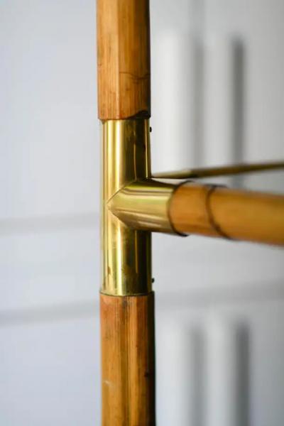 Bamboo bookcase with brass details and glass shelves 1980s
