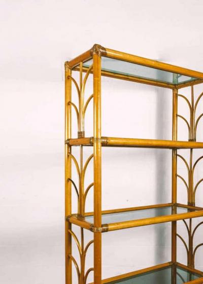 Bamboo bookcase with glass shelves 1980s